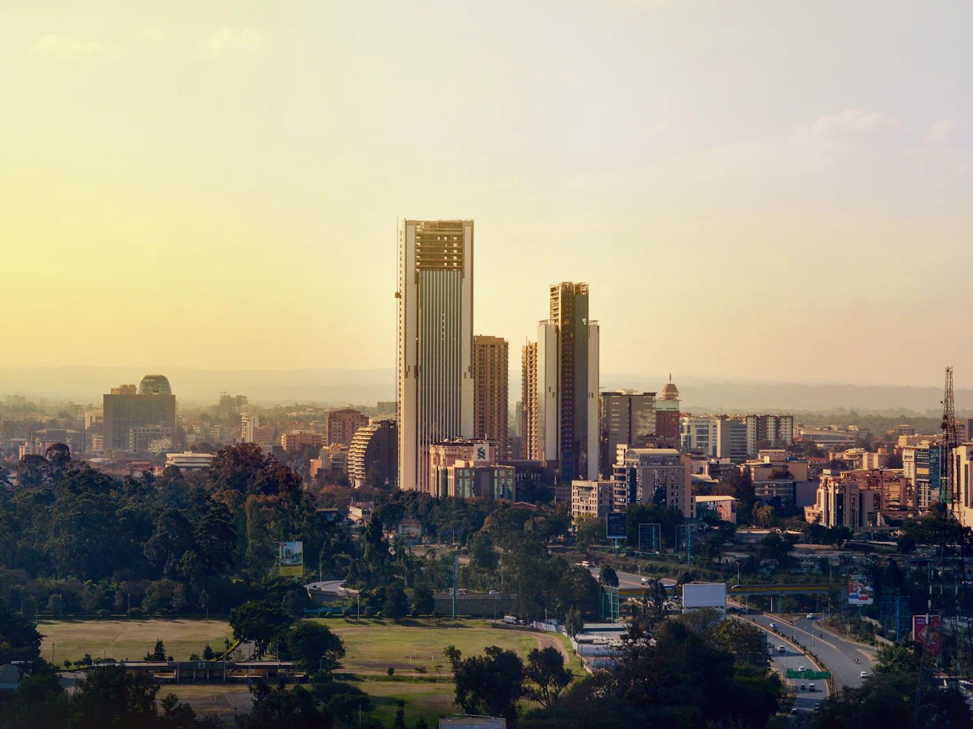 The Nairobi skyline at sunset